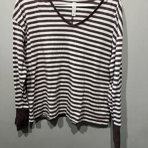 STYLUS Brown and White Striped Long Sleeve Top